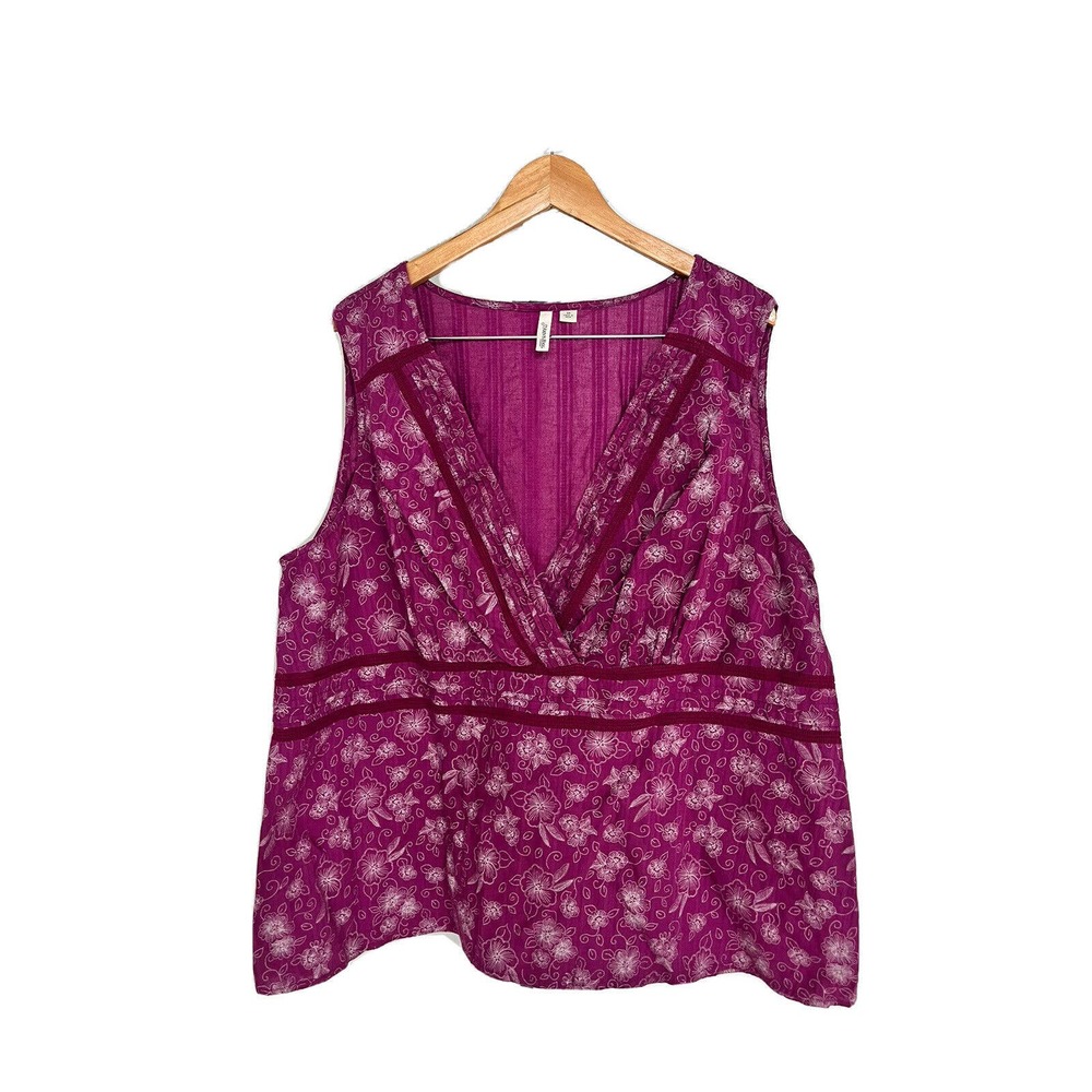 St John’s Bay Women’s Plus Sze 3X Blouse Floral Print Sleeveless Pink Barbiecore